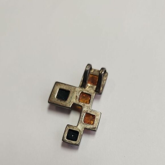 Geometric Sterling Silver Amber Pendant - Picture 4 of 5
